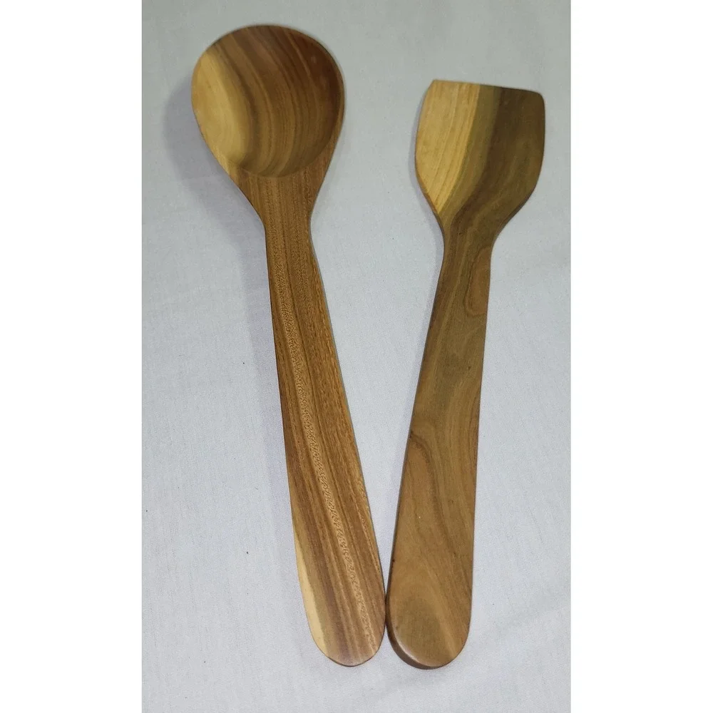 Marble Wooden Kitchen Utensil Set Handcrafted Spoon and Spatula Natural Grain